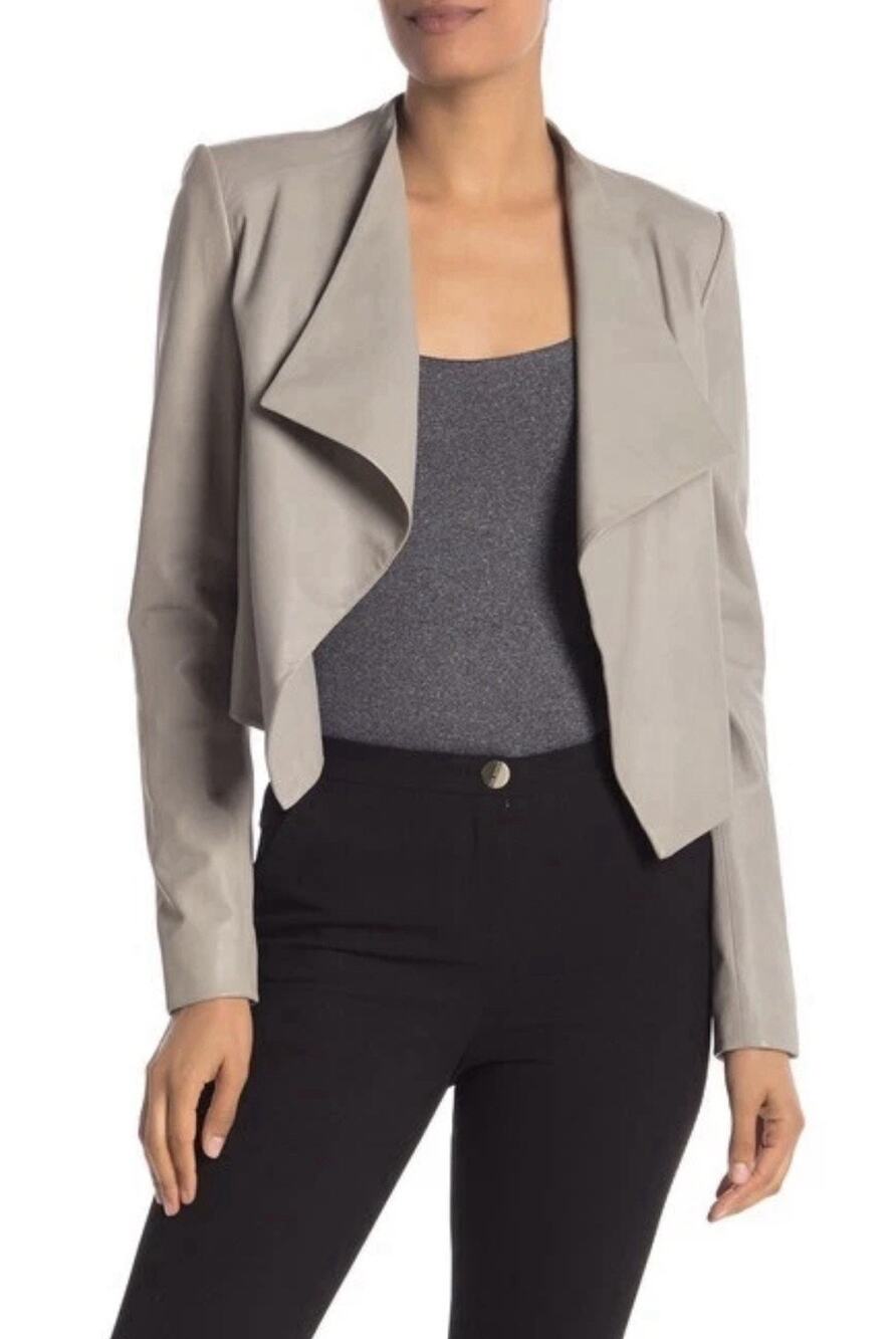 Theory Womens Sheep Leather Jacket S Stone Gray Beige Crossover Draped Open $995
